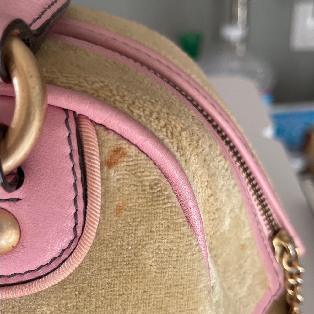 Vintage Juicy Couture Pink & Light Green Satchel with Light Green Pom Poms - Picture 4 of 16